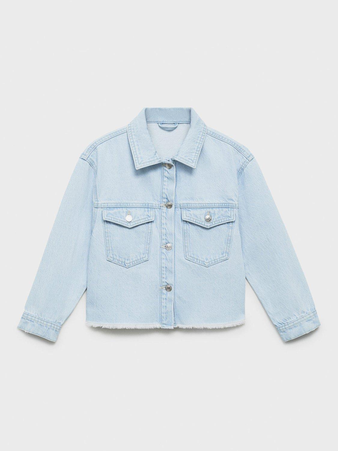 Product image 1 of 4, which shows Mango Kids' Violet Cotton Denim Jacket, Open Blue, 10 years