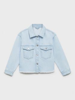 Mango Kids' Violet Cotton Denim Jacket, Open Blue, Open Blue