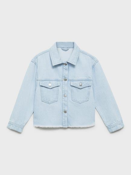 Mango Kids' Violet Cotton Denim Jacket, Open Blue, Open Blue