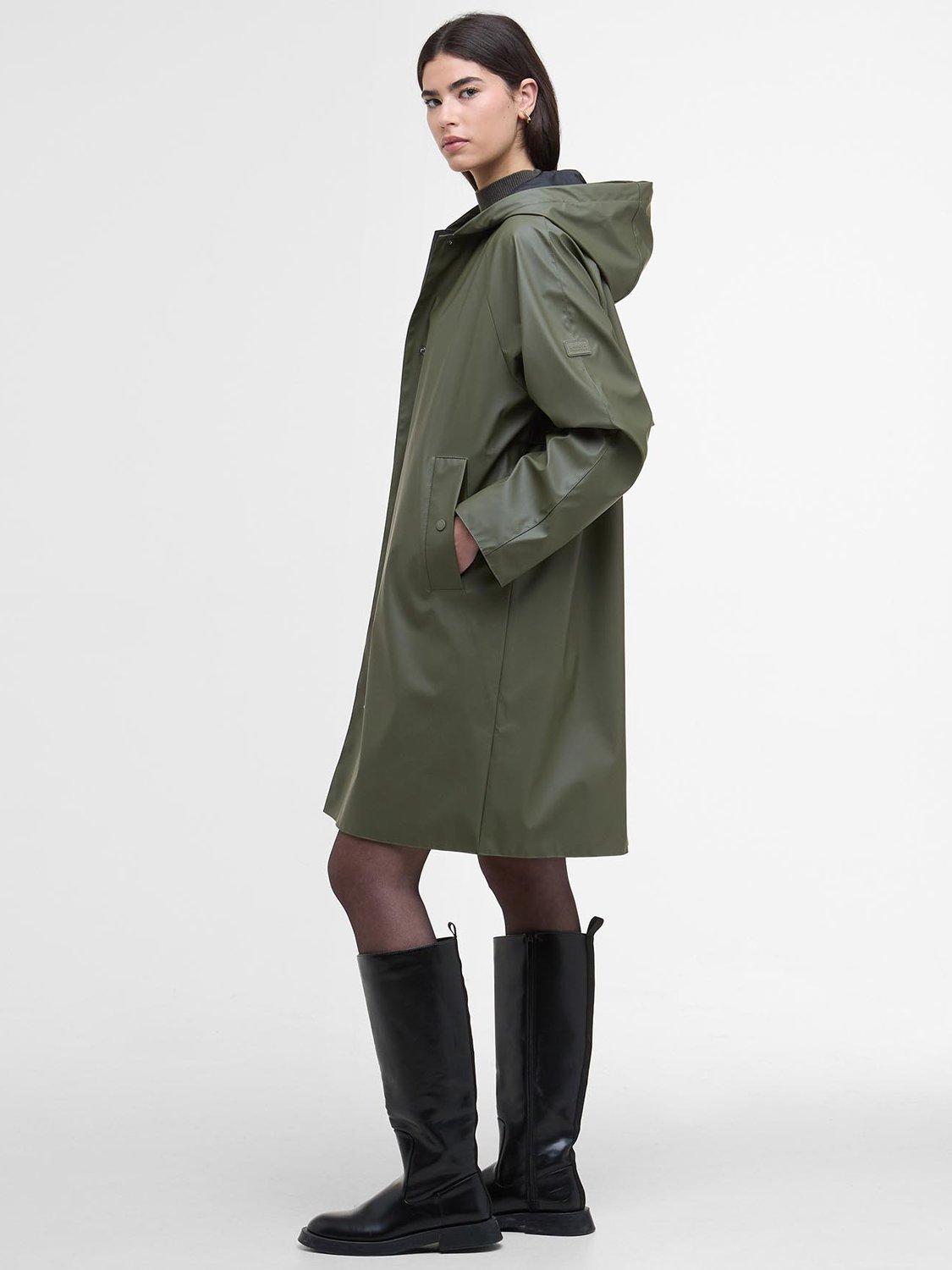 Product image 3 of 6, which shows Barbour International Recoleta Longline Showerproof Jacket, Dusky Khaki, 10