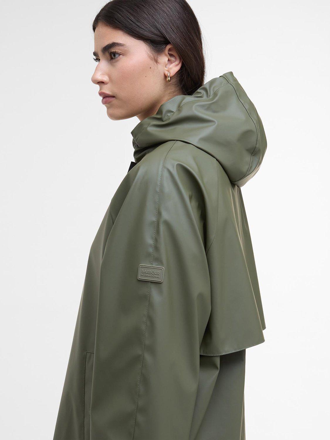 Product image 5 of 6, which shows Barbour International Recoleta Longline Showerproof Jacket, Dusky Khaki, 10