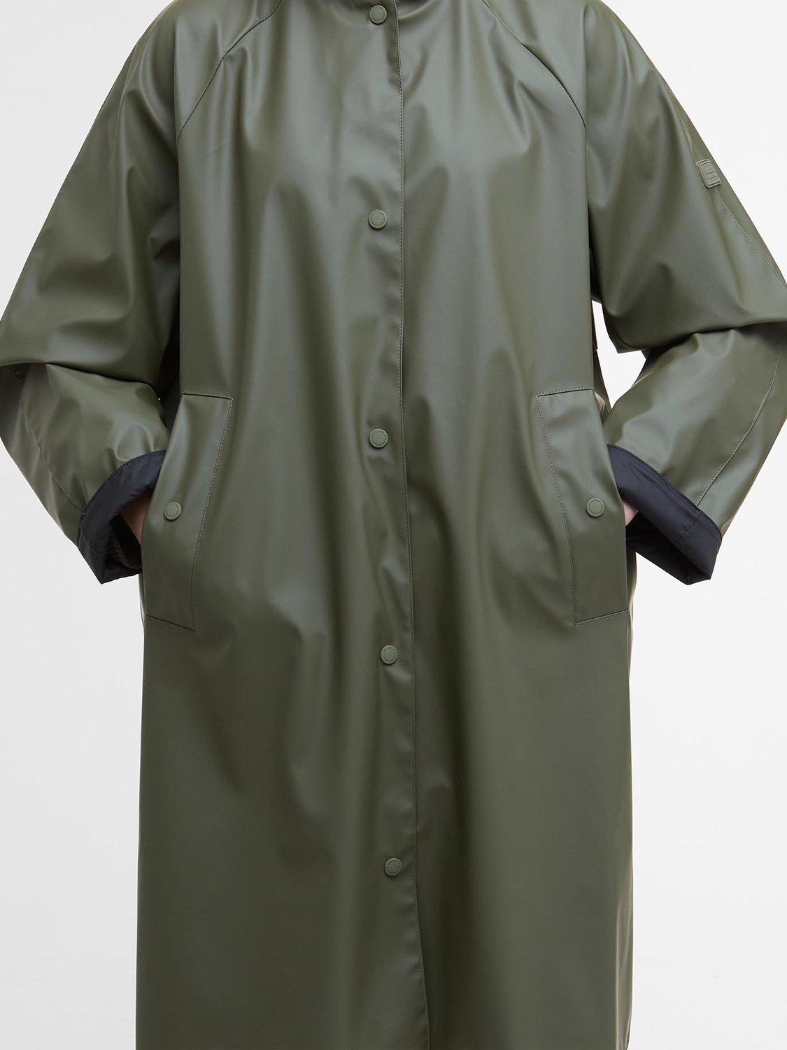 Product image 6 of 6, which shows Barbour International Recoleta Longline Showerproof Jacket, Dusky Khaki, 10