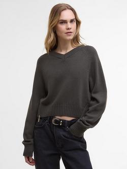 Barbour International Atlanta Oversized Knit Cropped Wool Blend Jumper, Dusky Khaki