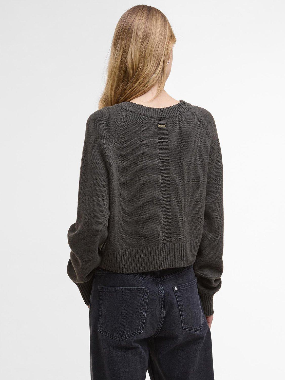 Product image 2 of 7, which shows Barbour International Atlanta Oversized Knit Cropped Wool Blend Jumper , Dusky Khaki, 8