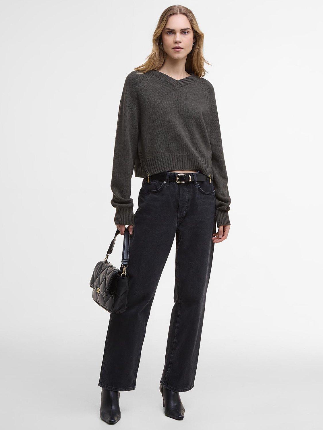 Product image 3 of 7, which shows Barbour International Atlanta Oversized Knit Cropped Wool Blend Jumper , Dusky Khaki, 8