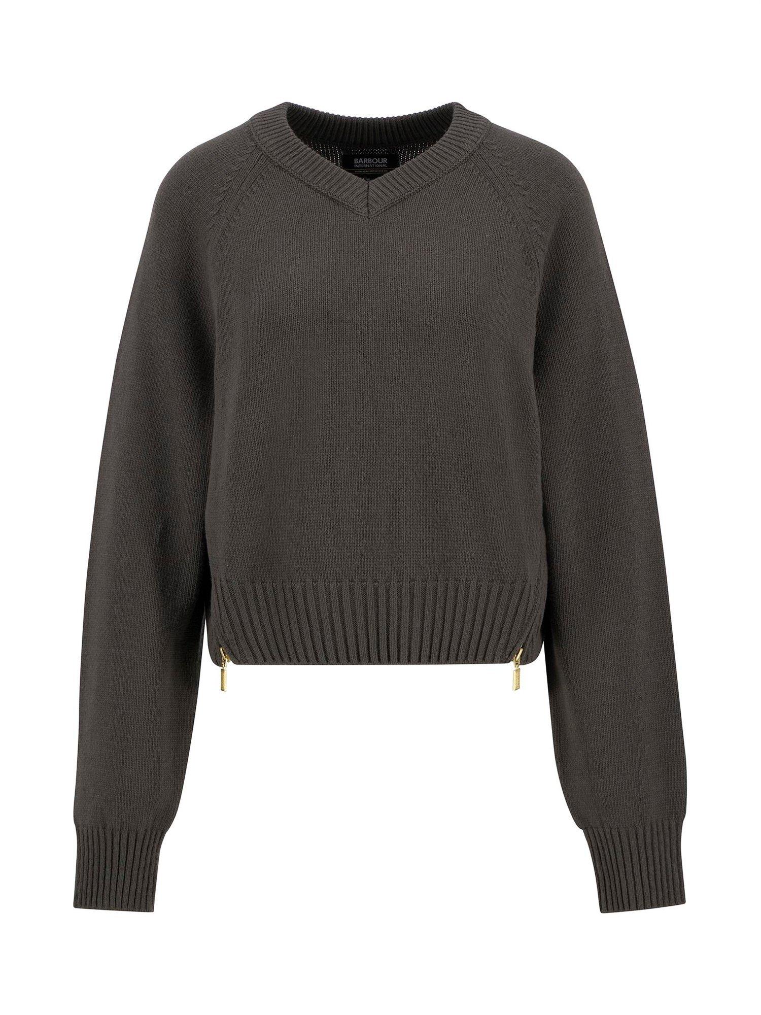 Product image 4 of 7, which shows Barbour International Atlanta Oversized Knit Cropped Wool Blend Jumper , Dusky Khaki, 8