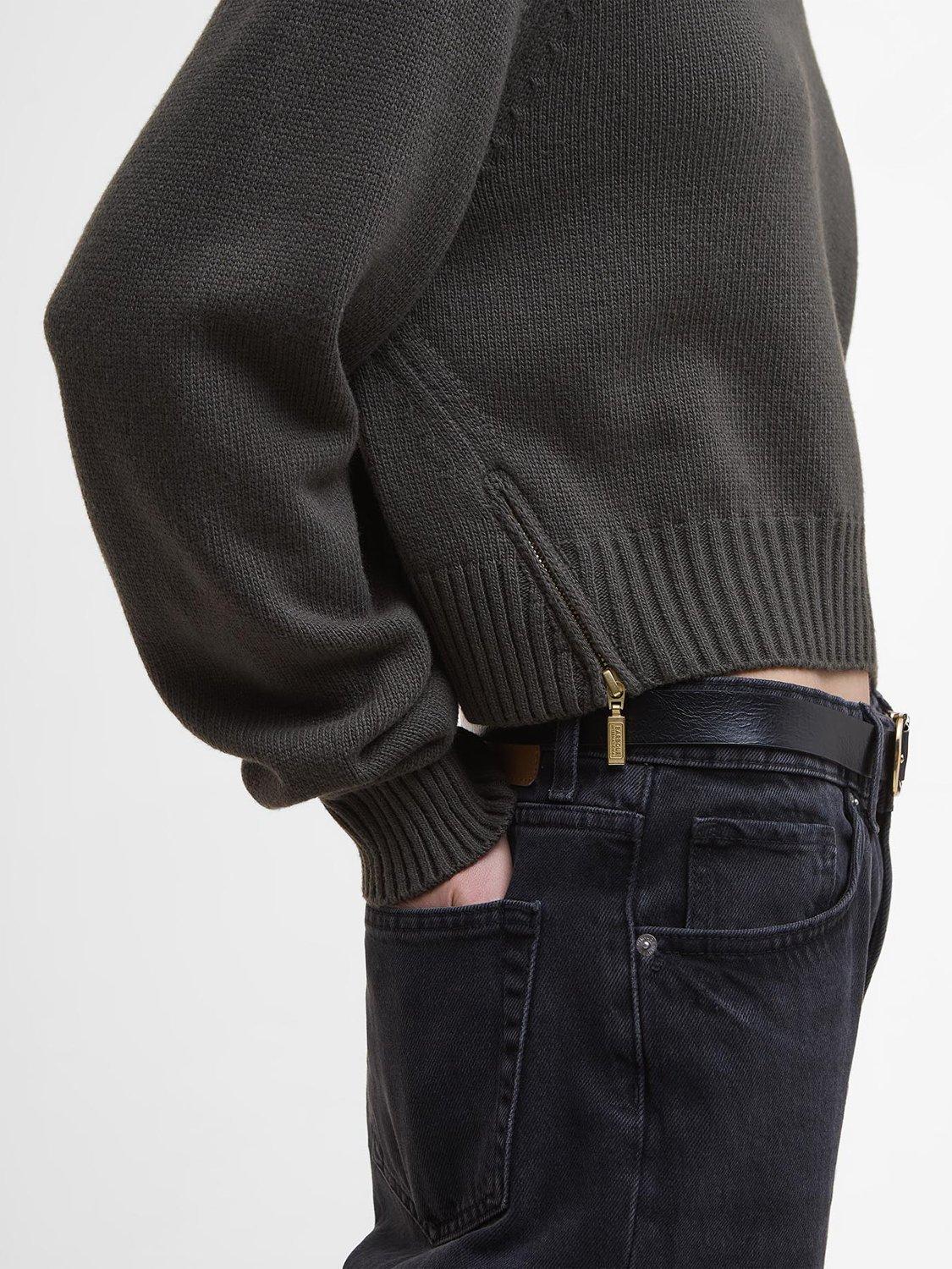Product image 6 of 7, which shows Barbour International Atlanta Oversized Knit Cropped Wool Blend Jumper , Dusky Khaki, 8