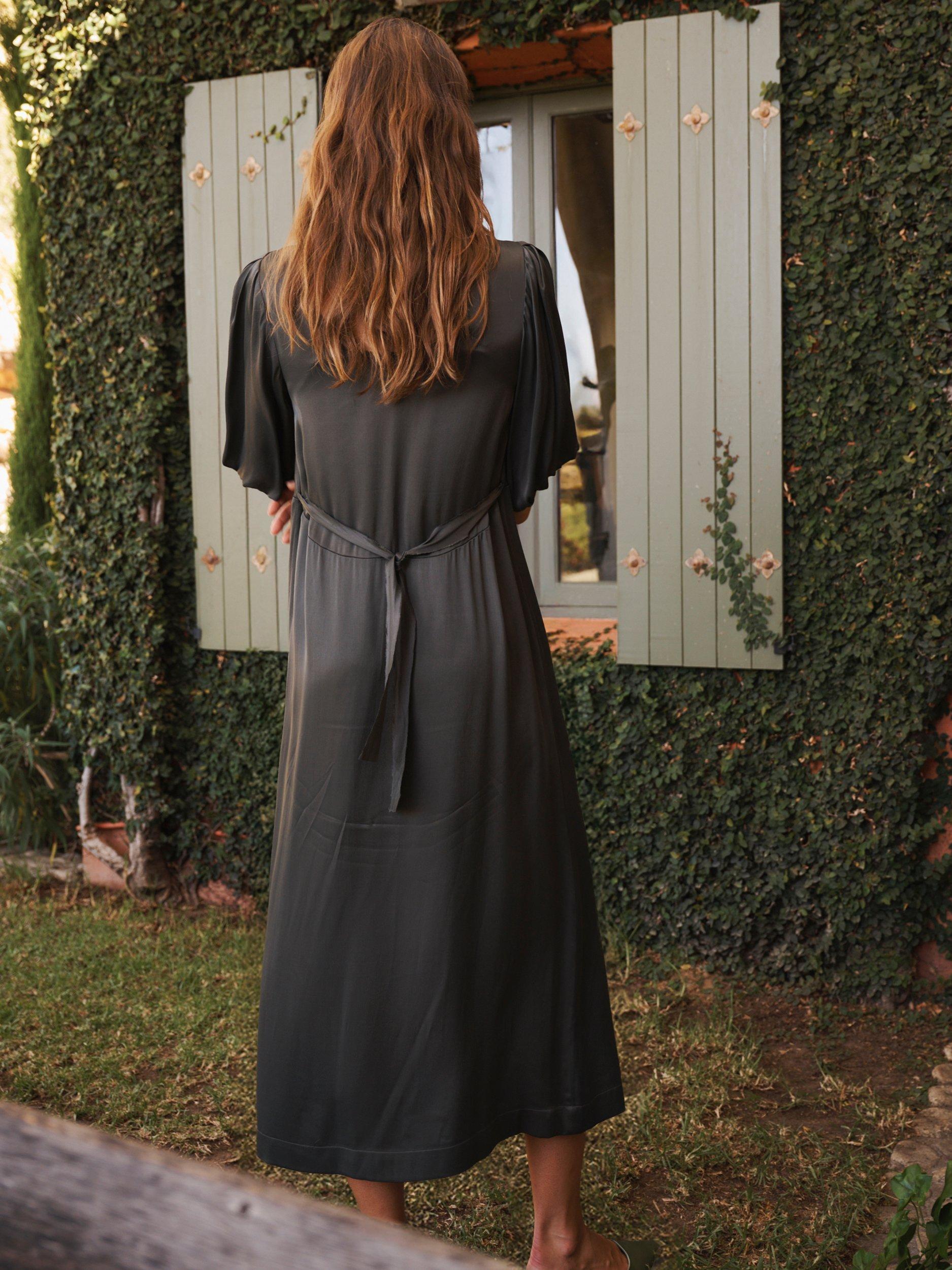 Product image 3 of 8, which shows Nela x NRBY Isidore Satin Dress, Khaki, XS