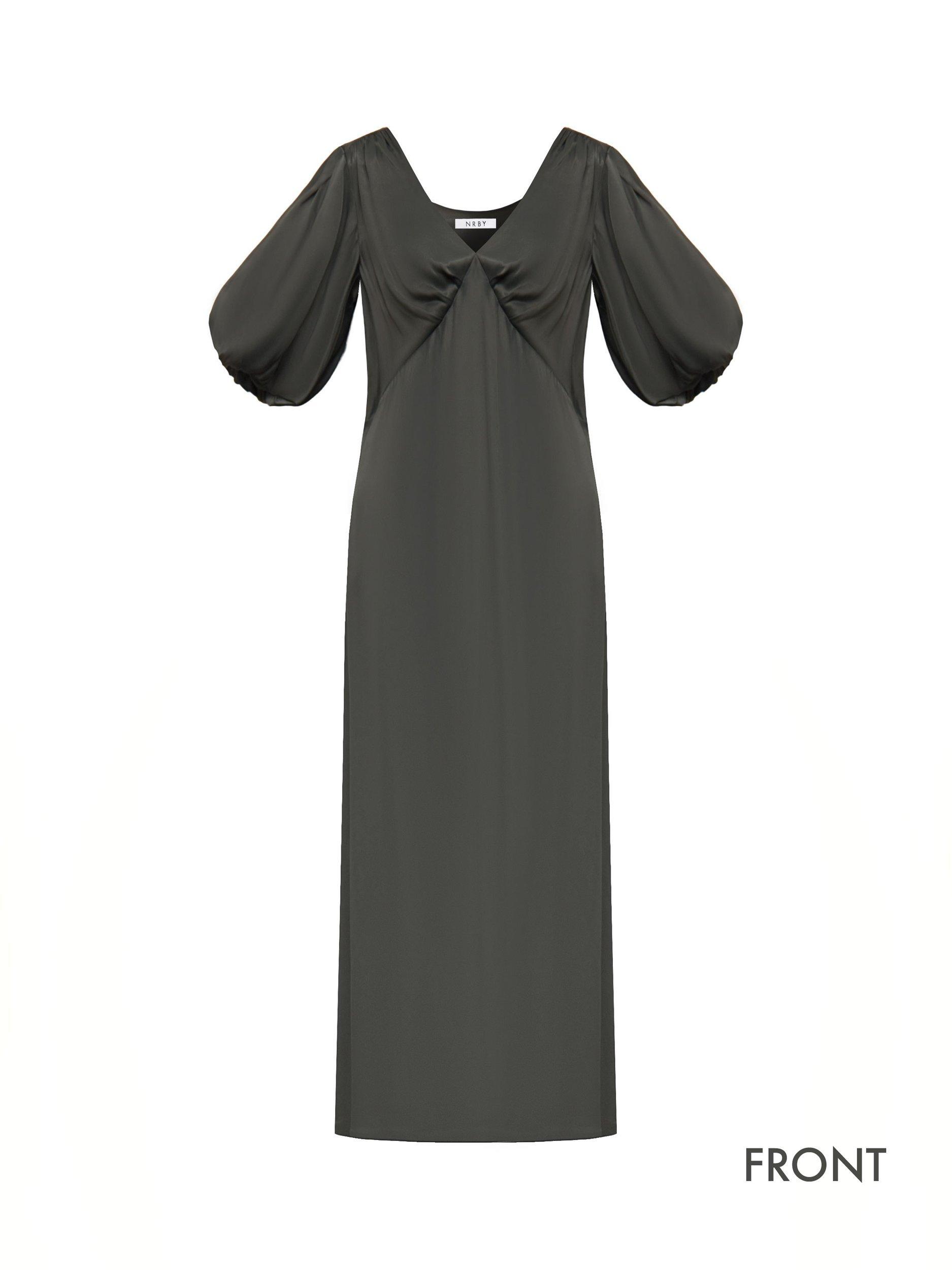 Product image 6 of 8, which shows Nela x NRBY Isidore Satin Dress, Khaki, XS