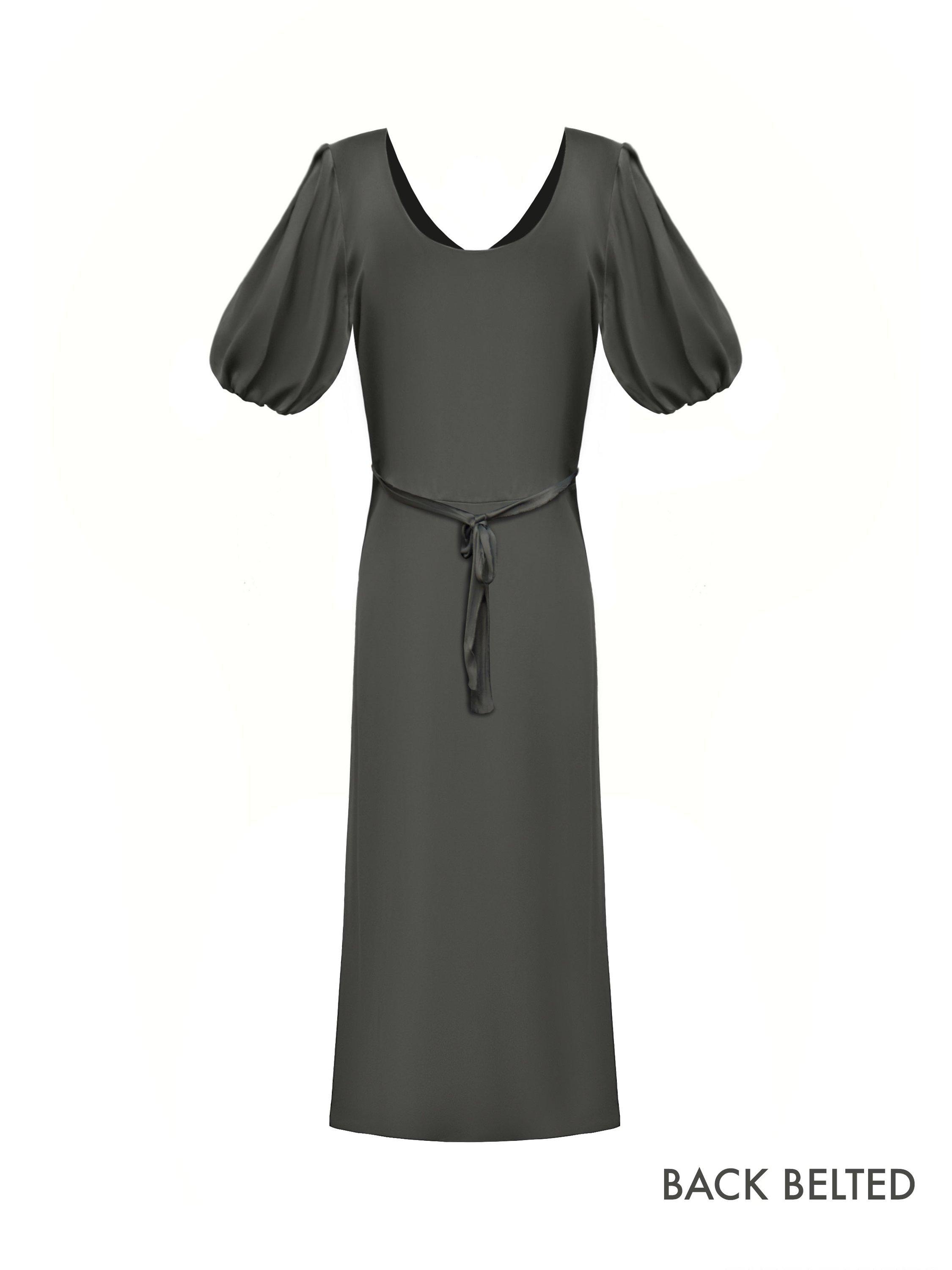 Product image 8 of 8, which shows Nela x NRBY Isidore Satin Dress, Khaki, XS
