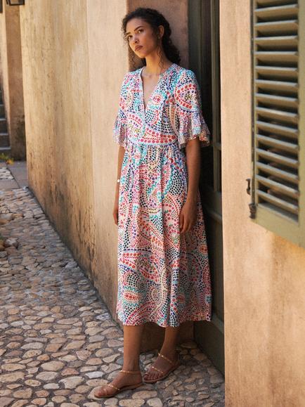 NRBY Zadie Star Paisley Pure Silk Dress, Multi, Multi