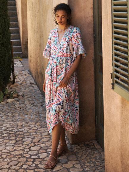 NRBY Zadie Star Paisley Pure Silk Dress, Multi - view 2, Multi