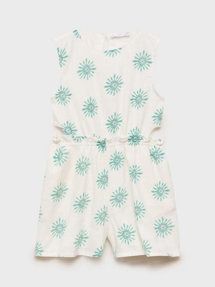 Mango Kids' Printed Cut-Out Jumpsuit, White, White
