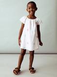Mango Kids' Naisha Cotton Short Sleeved Floral Embroidery Dress, White