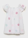 Mango Kids' Naisha Cotton Short Sleeved Floral Embroidery Dress, White