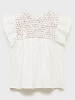 Mango KIds' Anais Cotton Textured Blouse, White - view 2, White