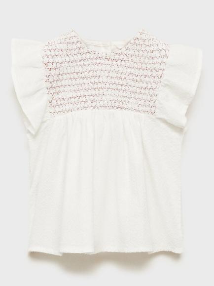 Mango KIds' Anais Cotton Textured Blouse, White - view 2, White