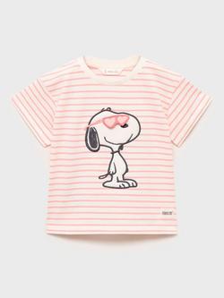 Mango Kids' Snoopy Stripe Cotton T-Shirt, Bright Red, Bright Red