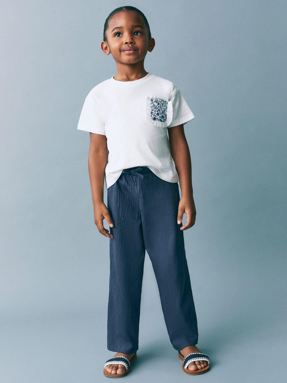 Product image 1 of 6, which shows Mango Kids' Cotton Relaxed Fit Trousers, Navy, 12-18 months