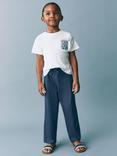 Mango Kids' Cotton Relaxed Fit Trousers, Navy