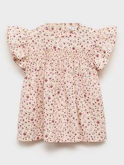 Mango Kids' Cotton Floral Button-Up Blouse, Pink, Pink