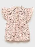 Mango Kids' Cotton Floral Button-Up Blouse, Pink