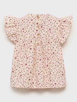 Mango Kids' Cotton Floral Button-Up Blouse, Pink - view 2, Pink