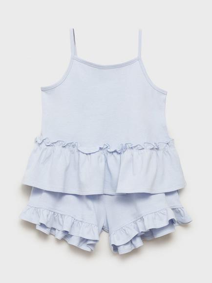 Mango Kids' Nubeb Cotton Pyjama Set, Pastel Blue, Pastel Blue