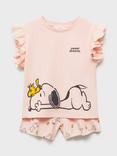 Mango Kids' Sweet Dreams Snoopy Cotton Shortie Pyjama Set, Pink