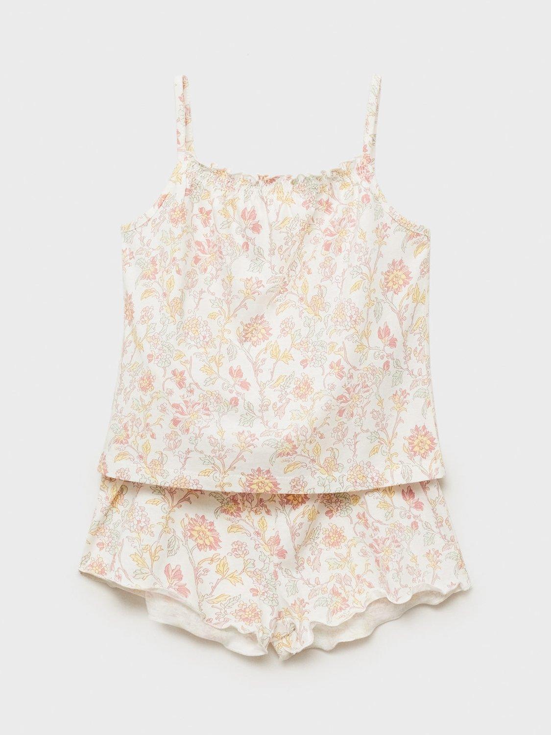 Product image 1 of 4, which shows Mango Kids' Teab Cotton Floral Shortie Pyjama Set, Pink, 12-18 months