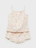 Mango Kids' Teab Cotton Floral Shortie Pyjama Set, Pink