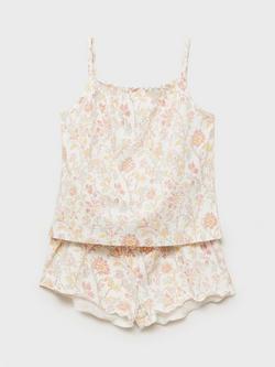 Mango Kids' Teab Cotton Floral Shortie Pyjama Set, Pink, Pink