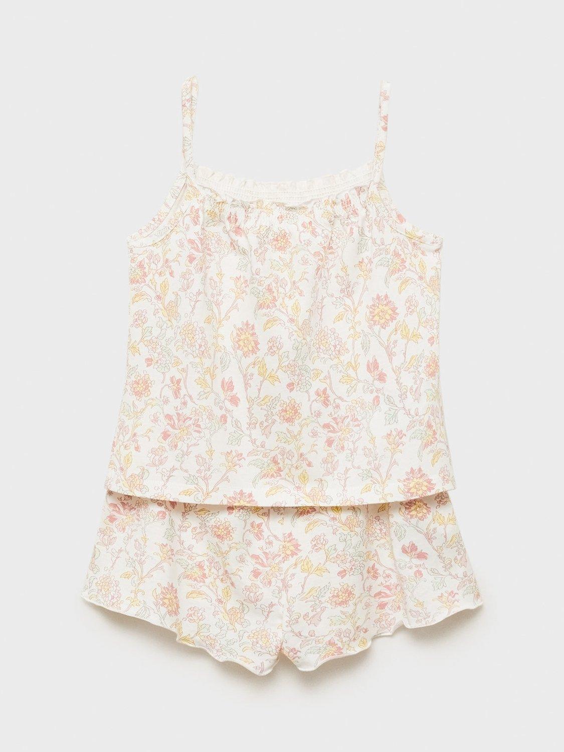 Product image 2 of 4, which shows Mango Kids' Teab Cotton Floral Shortie Pyjama Set, Pink, 12-18 months