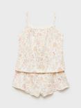 Mango Kids' Teab Cotton Floral Shortie Pyjama Set, Pink