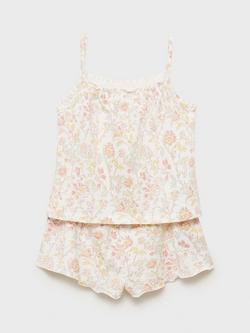 Mango Kids' Teab Cotton Floral Shortie Pyjama Set, Pink - view 2, Pink