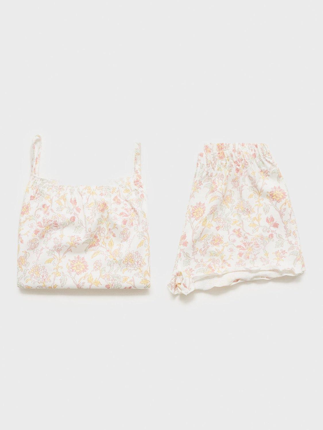 Product image 3 of 4, which shows Mango Kids' Teab Cotton Floral Shortie Pyjama Set, Pink, 12-18 months