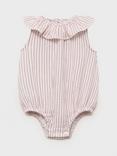 Mango Baby Cotton Stripe Frill Collar Romper, Pink