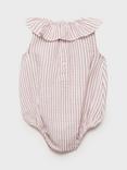 Mango Baby Cotton Stripe Frill Collar Romper, Pink