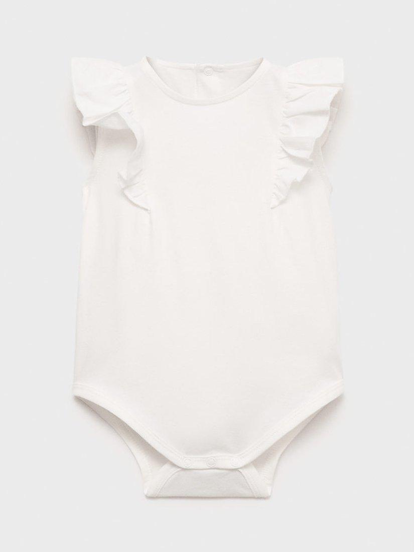 Product image 1 of 4, which shows Mango Baby Cotton Frill Bodysuit, Natural White, 1-3 mths