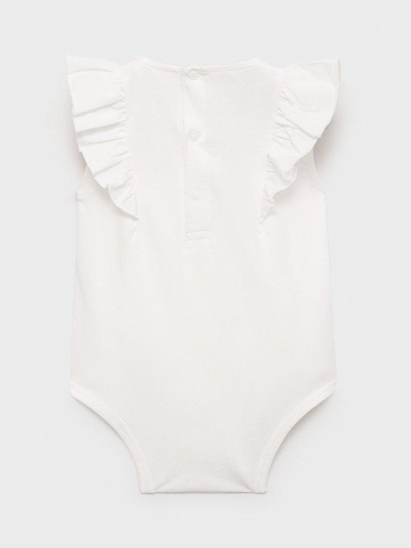 Product image 2 of 4, which shows Mango Baby Cotton Frill Bodysuit, Natural White, 1-3 mths