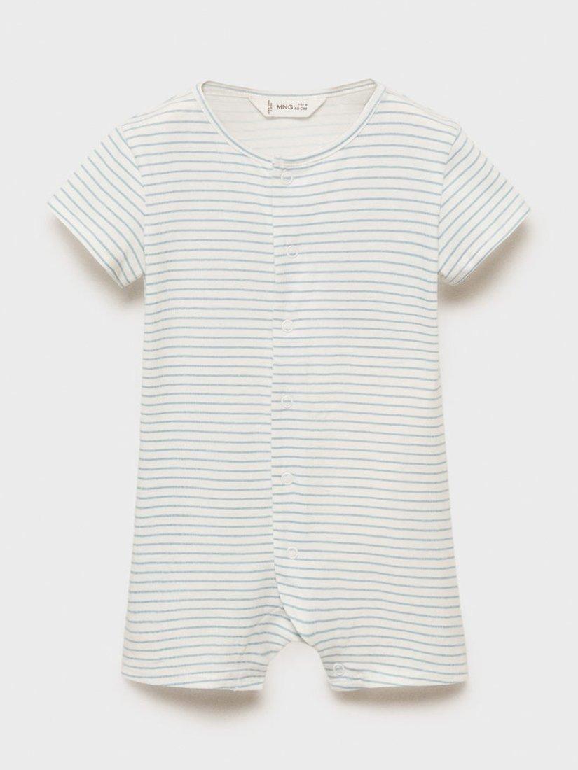 Product image 1 of 4, which shows Mango Baby Stripe Shortie Sleepsuit, Medium Blue, 1-3 months