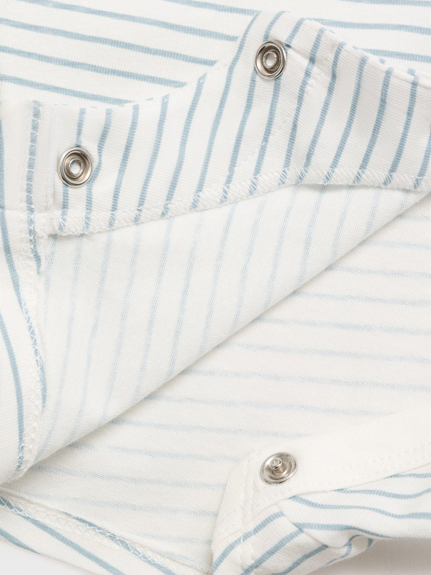 Product image 3 of 4, which shows Mango Baby Stripe Shortie Sleepsuit, Medium Blue, 1-3 months
