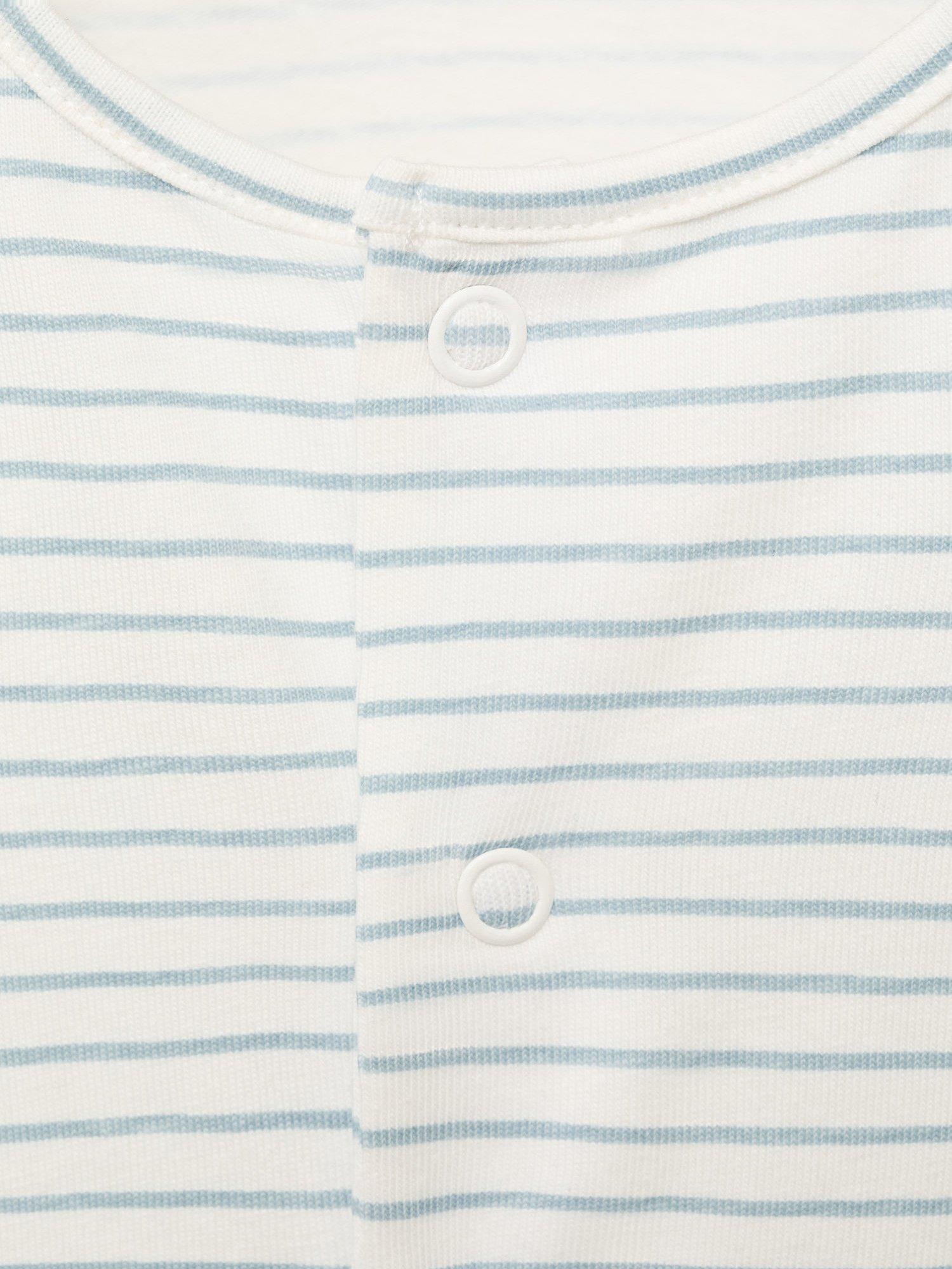 Product image 4 of 4, which shows Mango Baby Stripe Shortie Sleepsuit, Medium Blue, 1-3 months