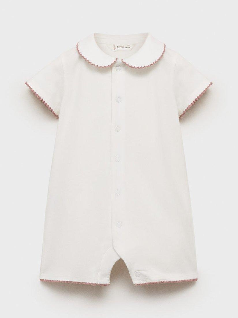Product image 1 of 4, which shows Mango Baby Contrast Trim Shortie Sleepsuit, Pink, 1-3 months