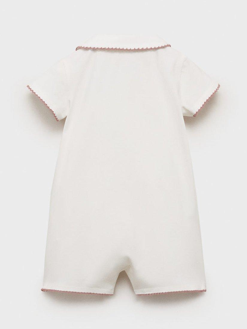 Product image 2 of 4, which shows Mango Baby Contrast Trim Shortie Sleepsuit, Pink, 1-3 months
