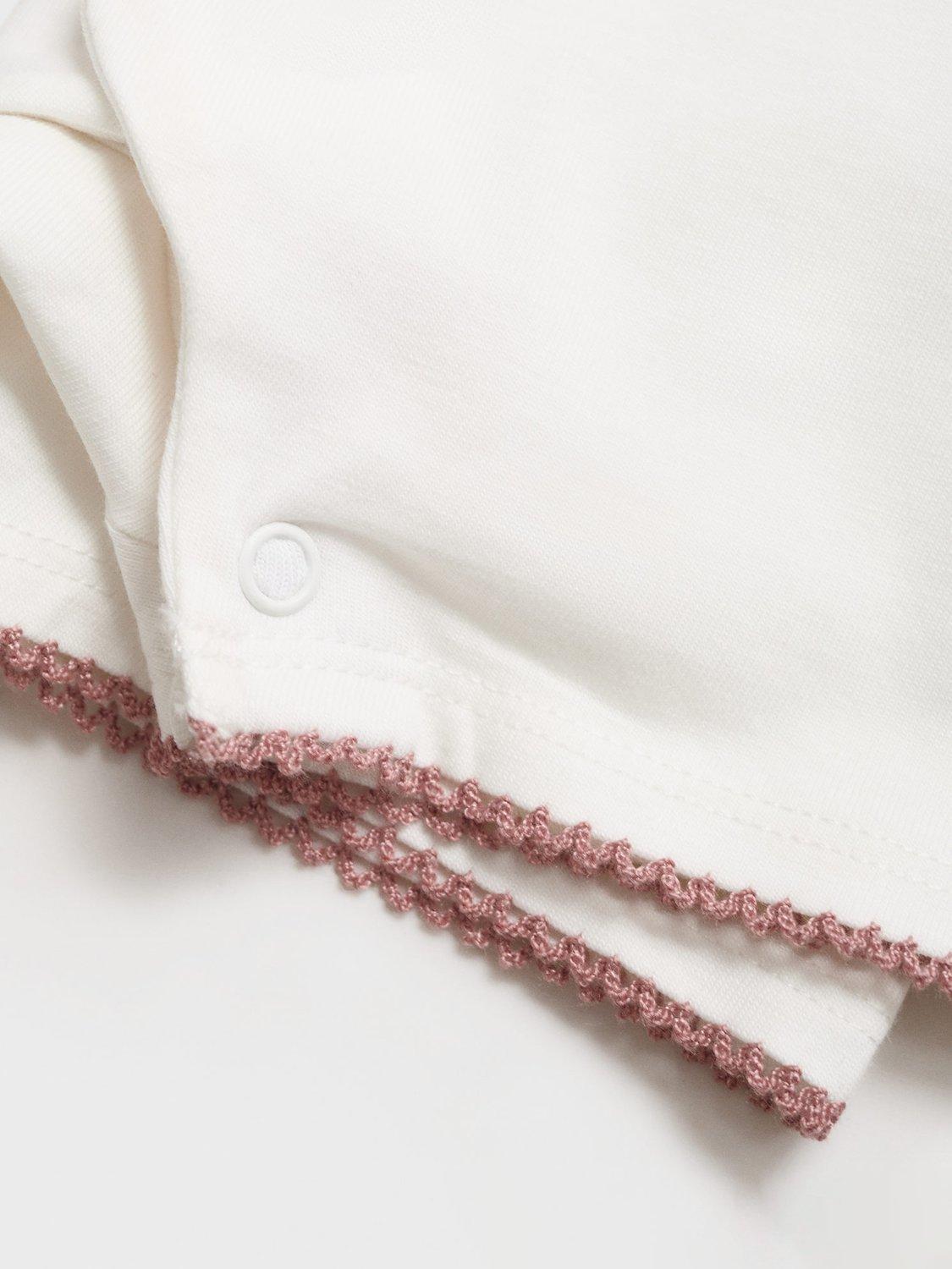 Product image 4 of 4, which shows Mango Baby Contrast Trim Shortie Sleepsuit, Pink, 1-3 months