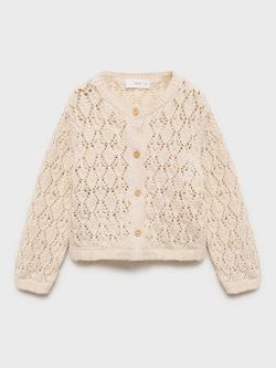 Mango Baby Fez Cotton Open Knit Cardigan, Lt Pastel Brown, Lt Pastel Brown