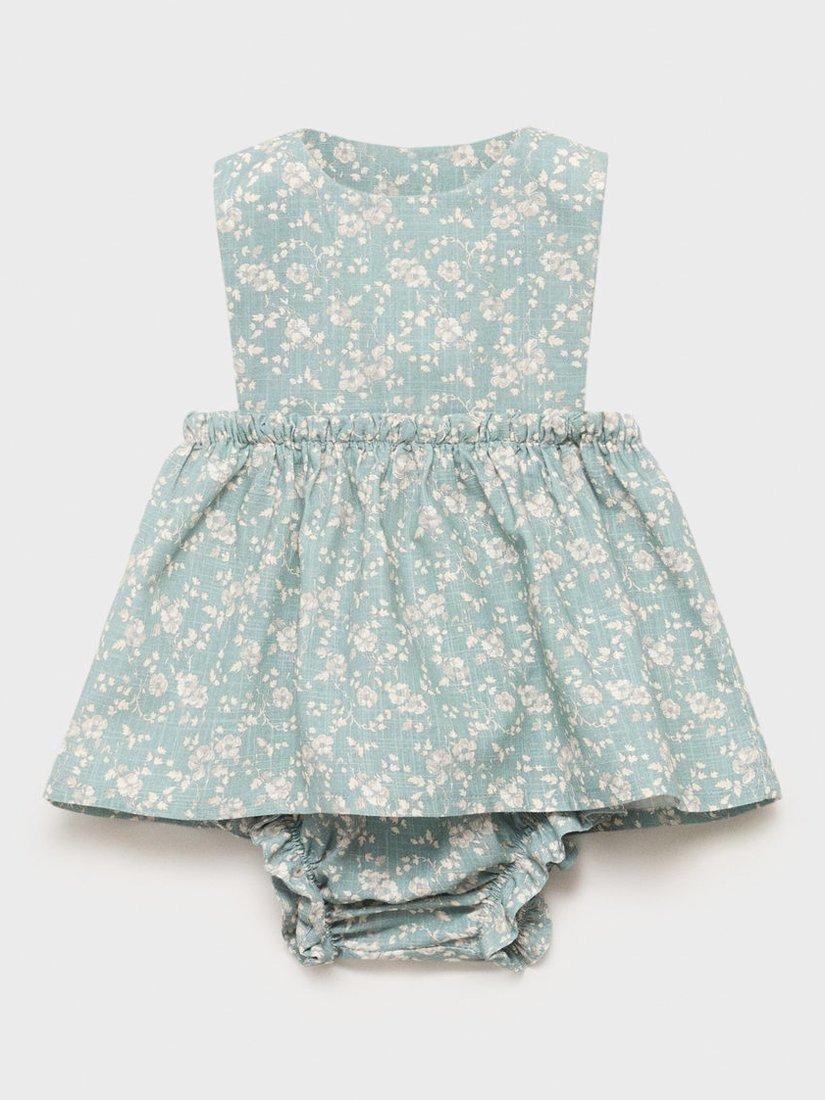 Product image 1 of 4, which shows Mango Baby Ginger Cotton Floral Dress & Bloomers Set, Green, 1-3 months