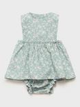 Mango Baby Ginger Cotton Floral Dress & Bloomers Set, Green