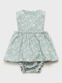 Mango Baby Ginger Cotton Floral Dress & Bloomers Set, Green, Green